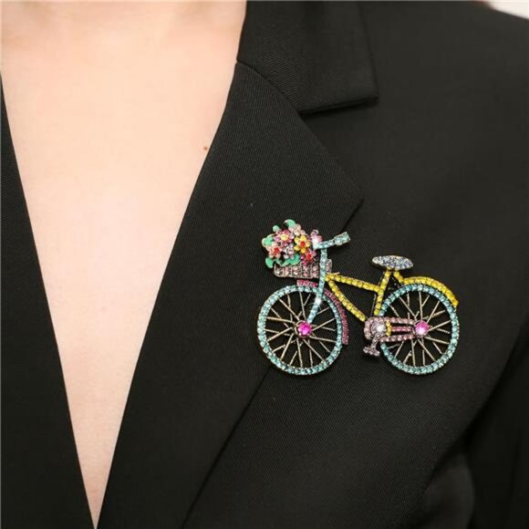 Crystal Rhinestone Creative Bicycles Brooch Pin for Women Retro Elegant-blue - Picture 6 of 8